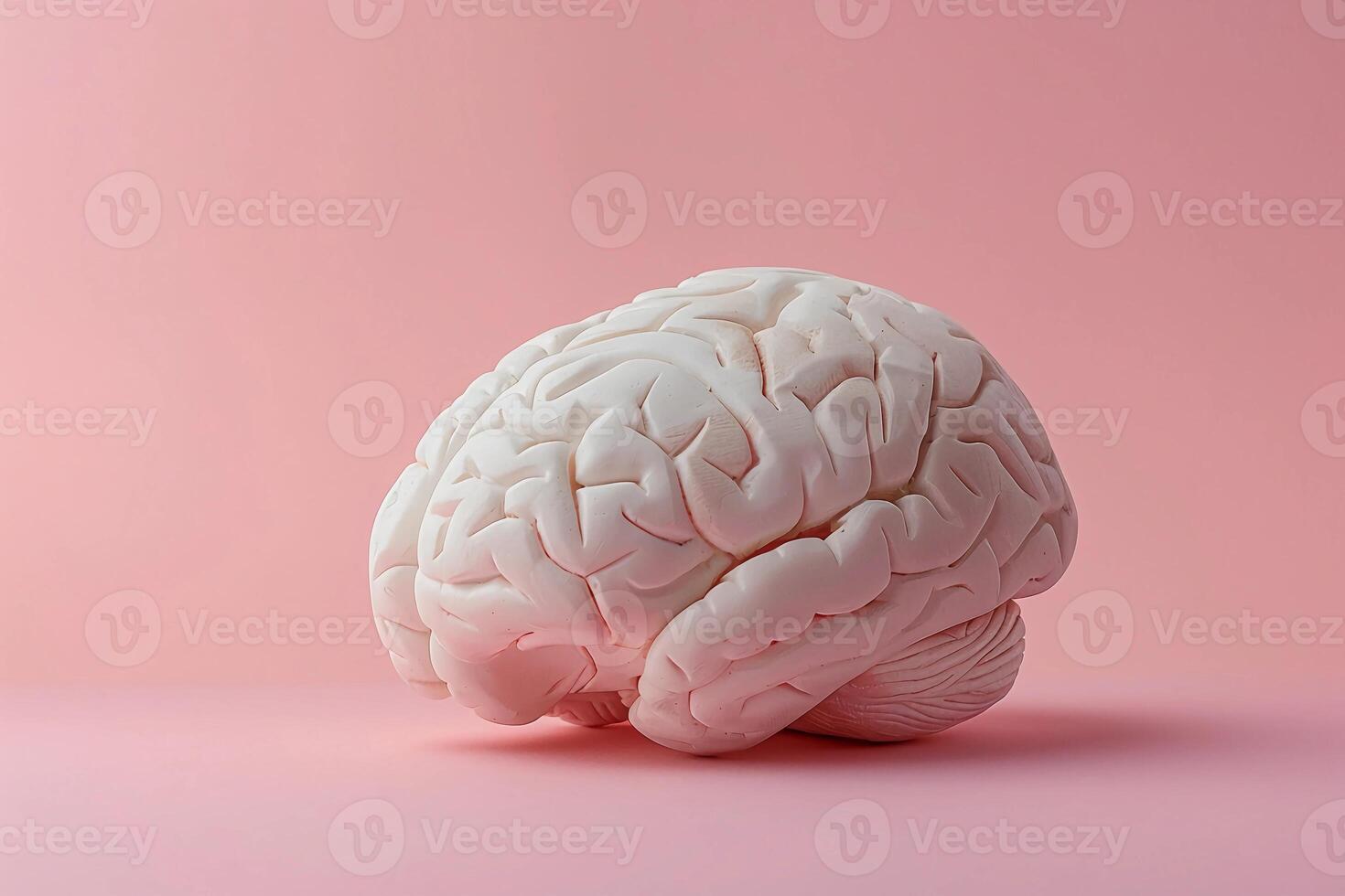 AI generated Realistic Human Brain Model Made of White Stone. Soft Pink Minimalist Background. AI Generated photo