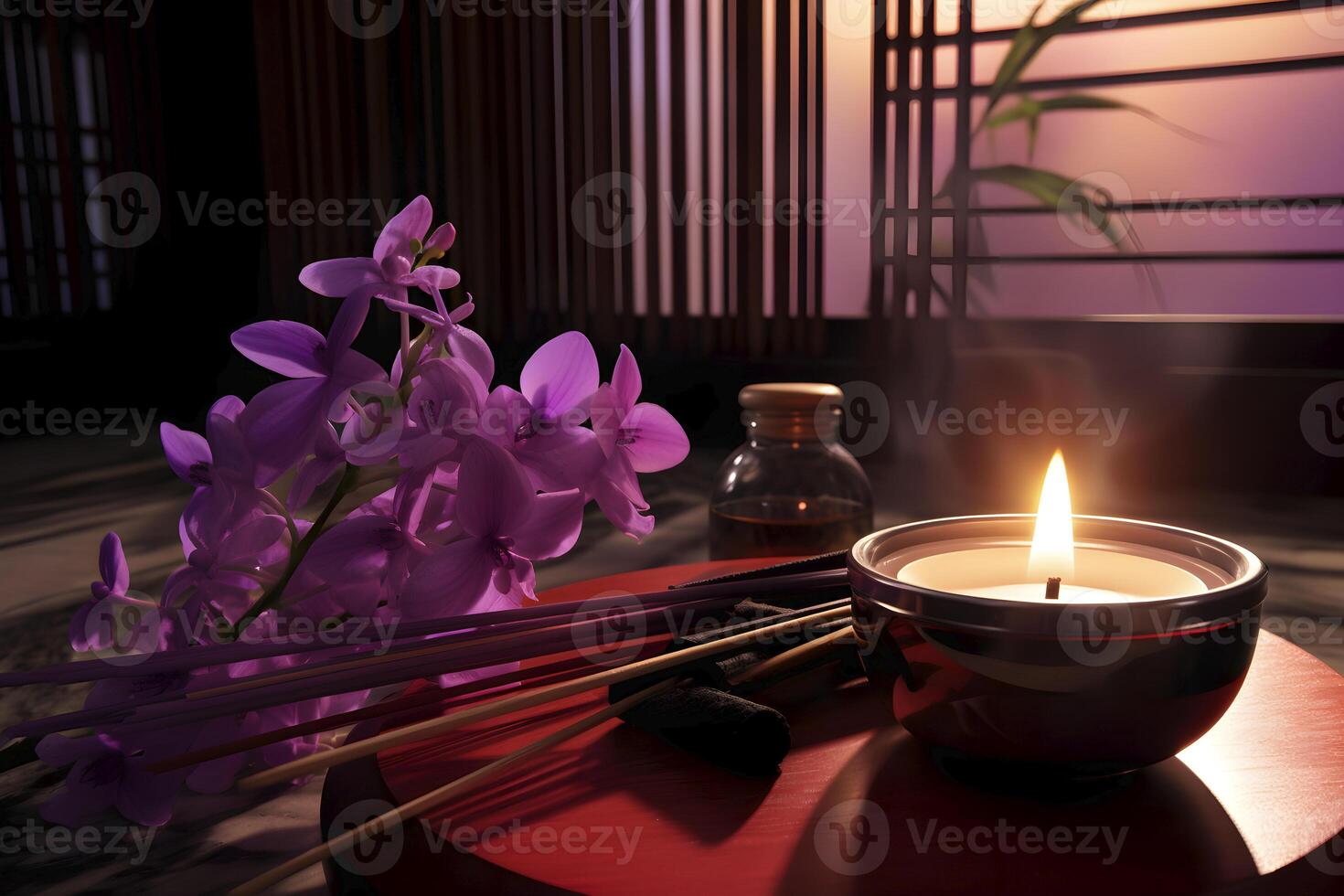 AI generated Aromatic stress relief candle. Concept of home wellness practices. AI generated photo