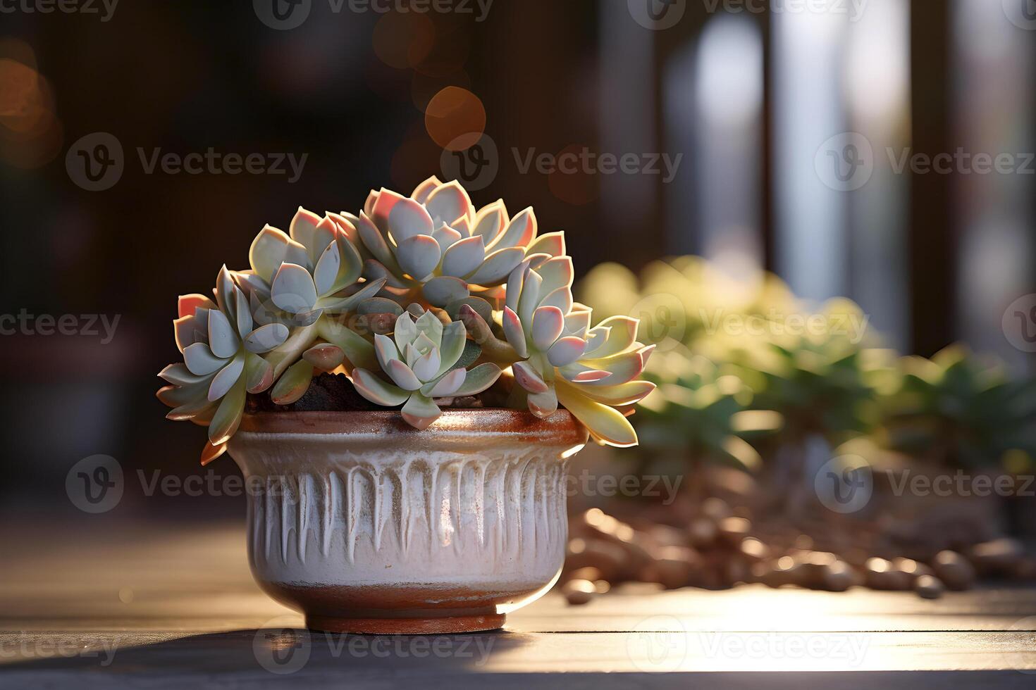 AI generated Succulent plants in small pots. Interior decoration. AI generated photo