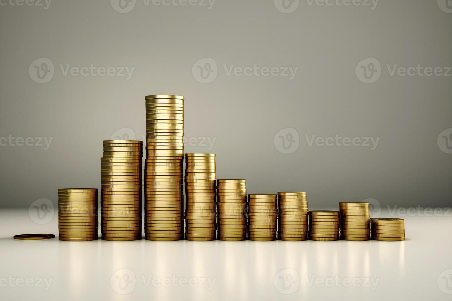 AI generated Coins shaped like a financial market growth chart. AI generated photo