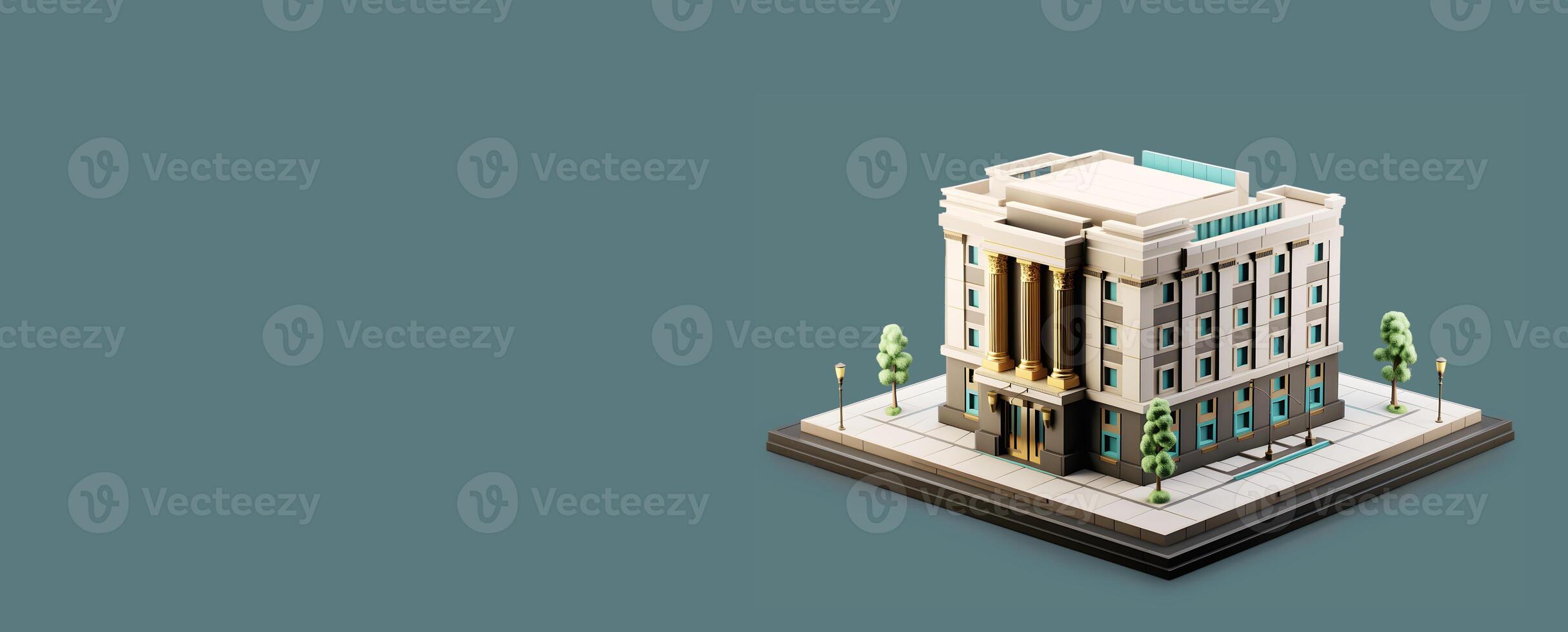 AI generated 3D model of bank building. Concept of financial literacy and investments. AI generated photo