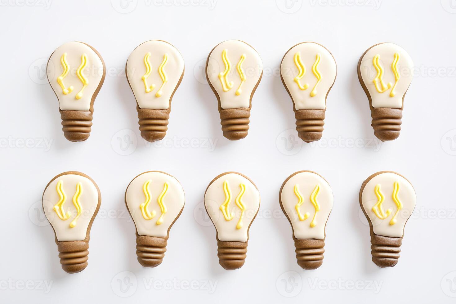 AI generated Creative idea concept. Top view light bulbs cookies on white background. AI generated photo