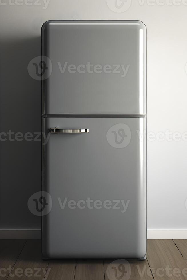 AI generated Gray stylish refrigerator in a domestic setting. Generative AI photo