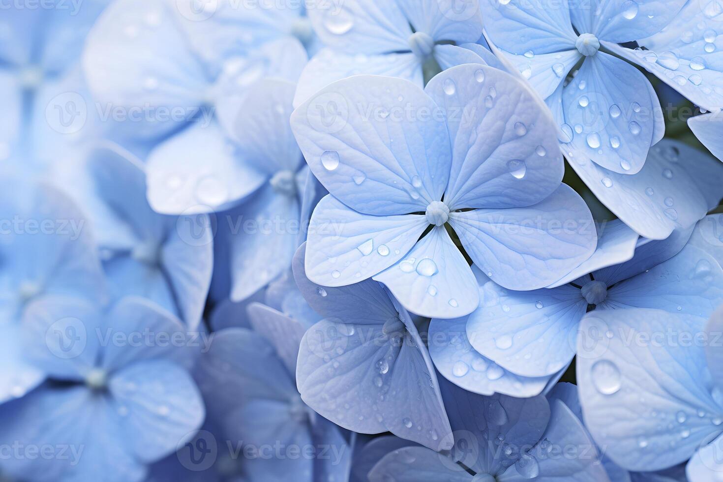 AI generated Close up of Blue Flowers With Water Droplets. Generative AI photo
