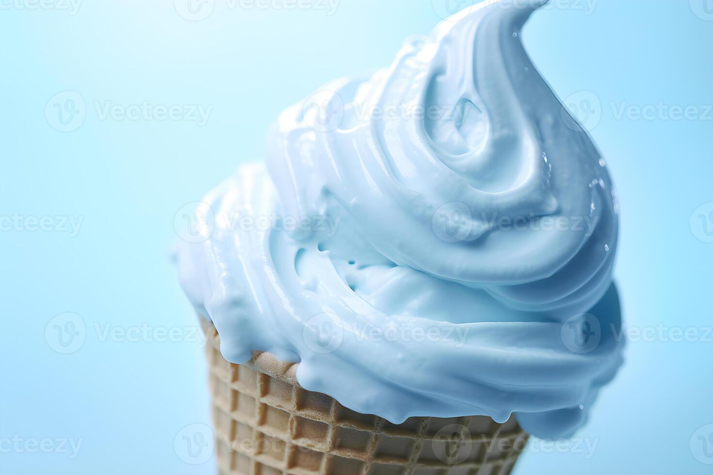 AI generated Blue Iced Ice Cream Cone on Blue Background Close up. Generative AI photo
