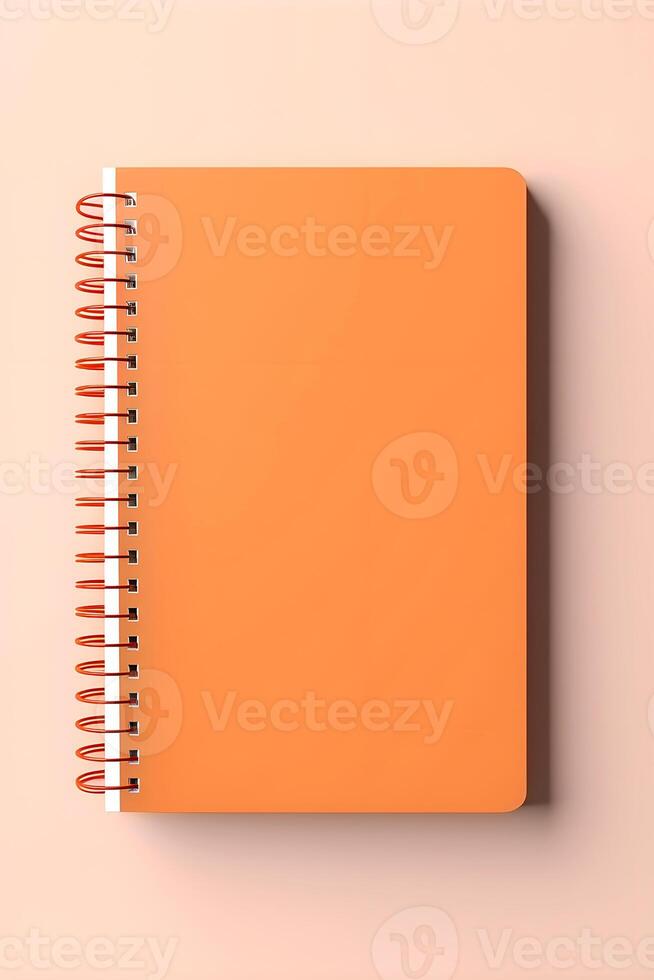 AI generated Orange Spiral Notebook on Pink Background. Generative AI photo