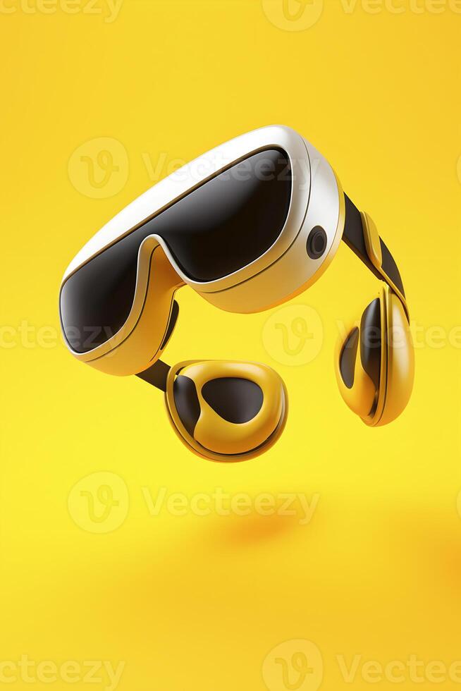 AI generated Yellow VR Glasses Flying Through the Air. AI generated photo