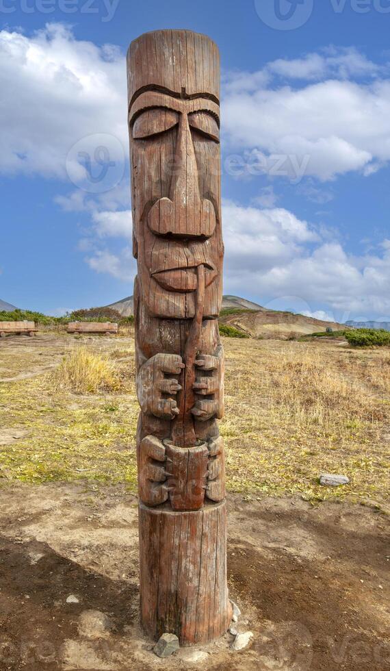 Wooden Gamuls on Vilyuchinsky pass near Vilyuchik volcano, Kamchatka Peninsula, Russia. photo