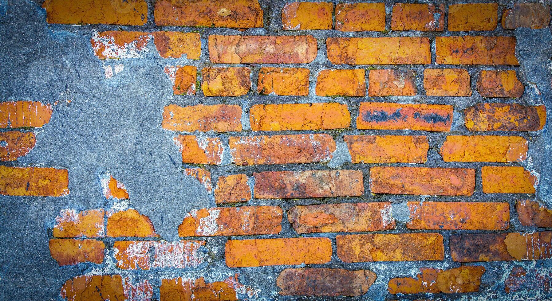 Colored wall of the house, the red brick wall of an abandoned house photo