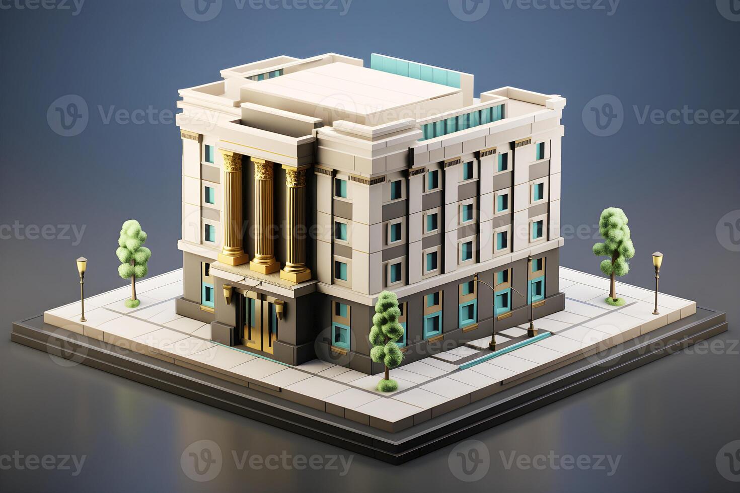 AI generated 3D model of bank building. Concept of financial literacy and investments. AI generated photo