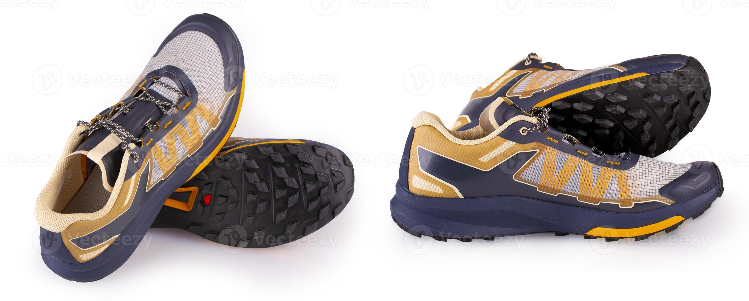 The Set of Outdoors shoes for man for different activities, trail running, free running, fast climbing, hiking, studio shoot on white background photo
