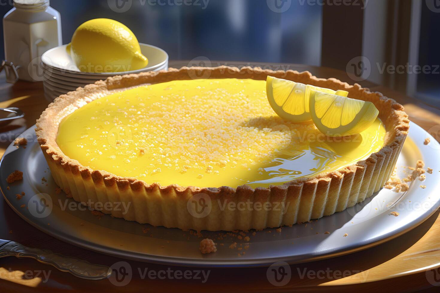 AI generated Lemon Tart With Slice of Lemon. AI generated photo