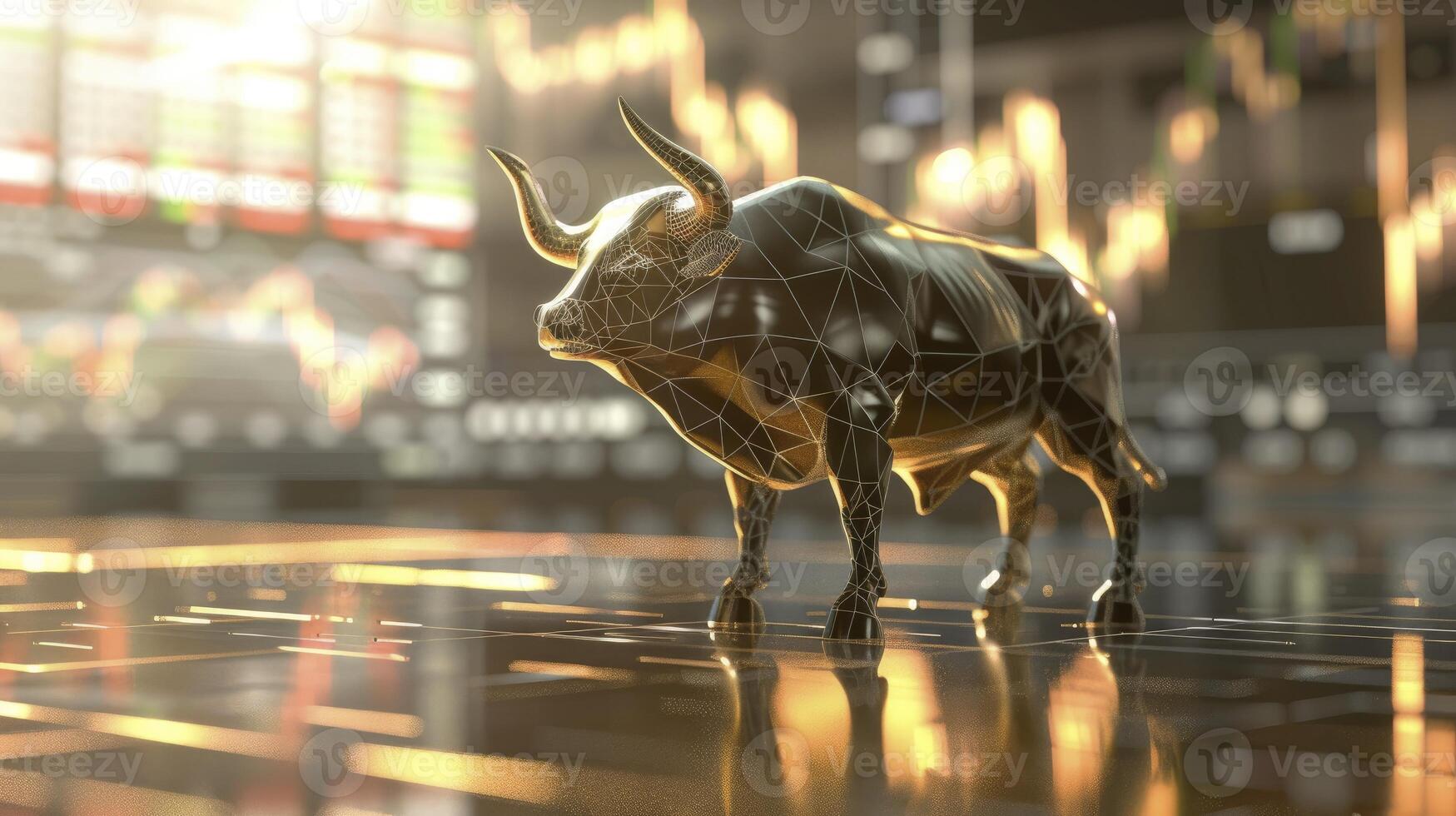 AI generated 3D Concept Render of a Stock Market Bull Design with Stock Chart in the Background photo