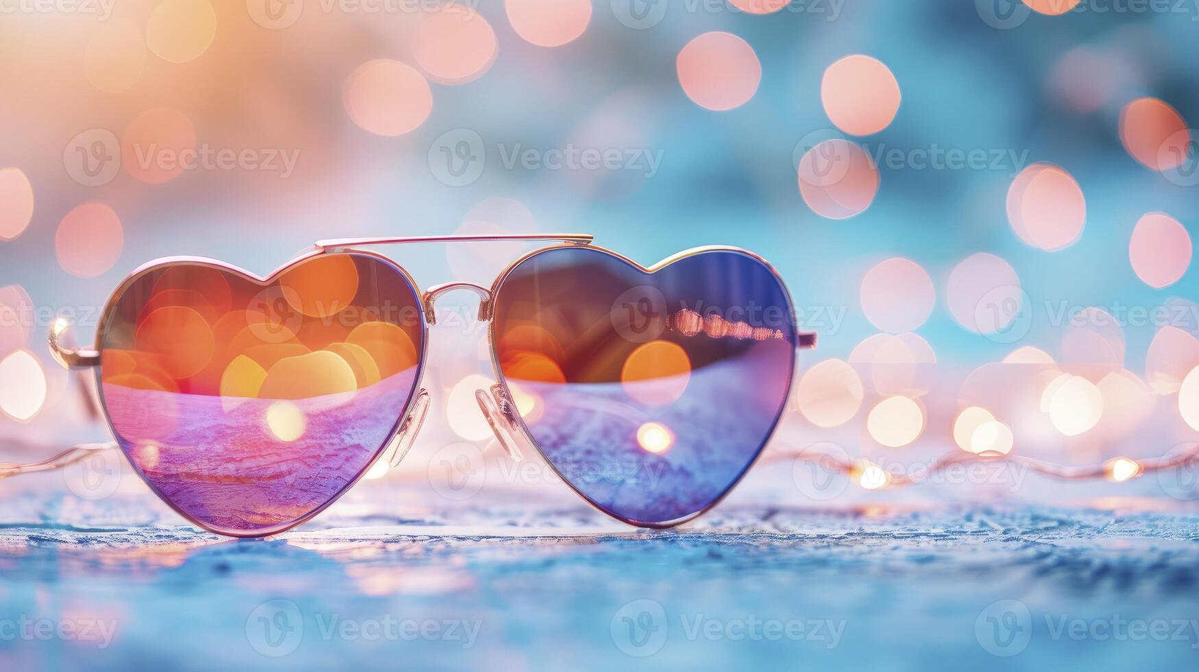 AI generated Heart-Shaped Sunglasses Against a Pastel Bokeh Background photo