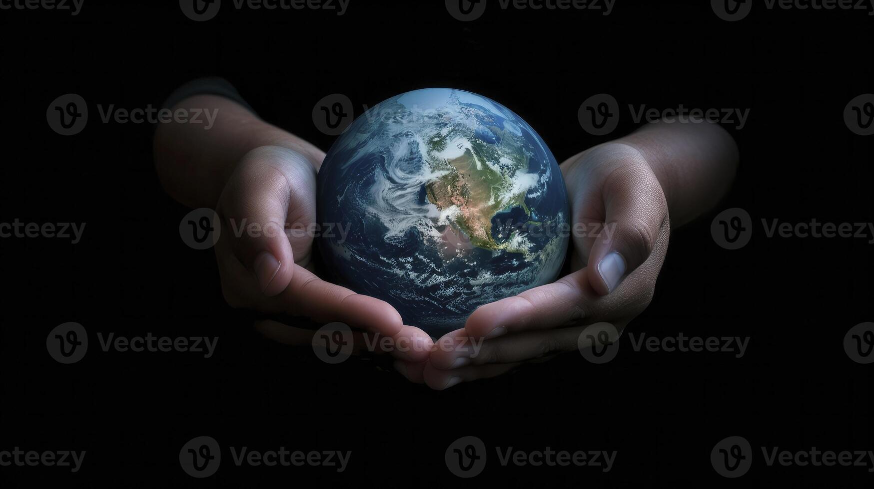 AI generated Embracing Our Earth. Globe Held in Hands, Symbolizing World Environment Day and Environmental Stewardship. photo