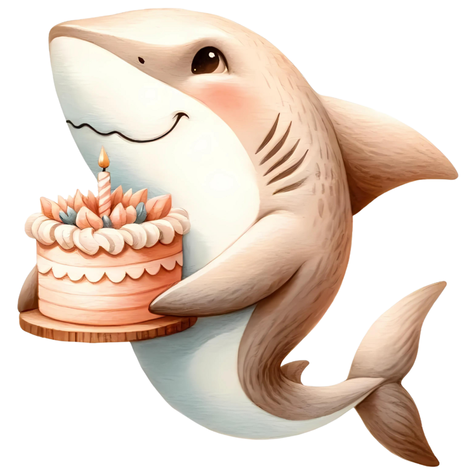 AI generated Cartoon animal watercolor with birthday cake png