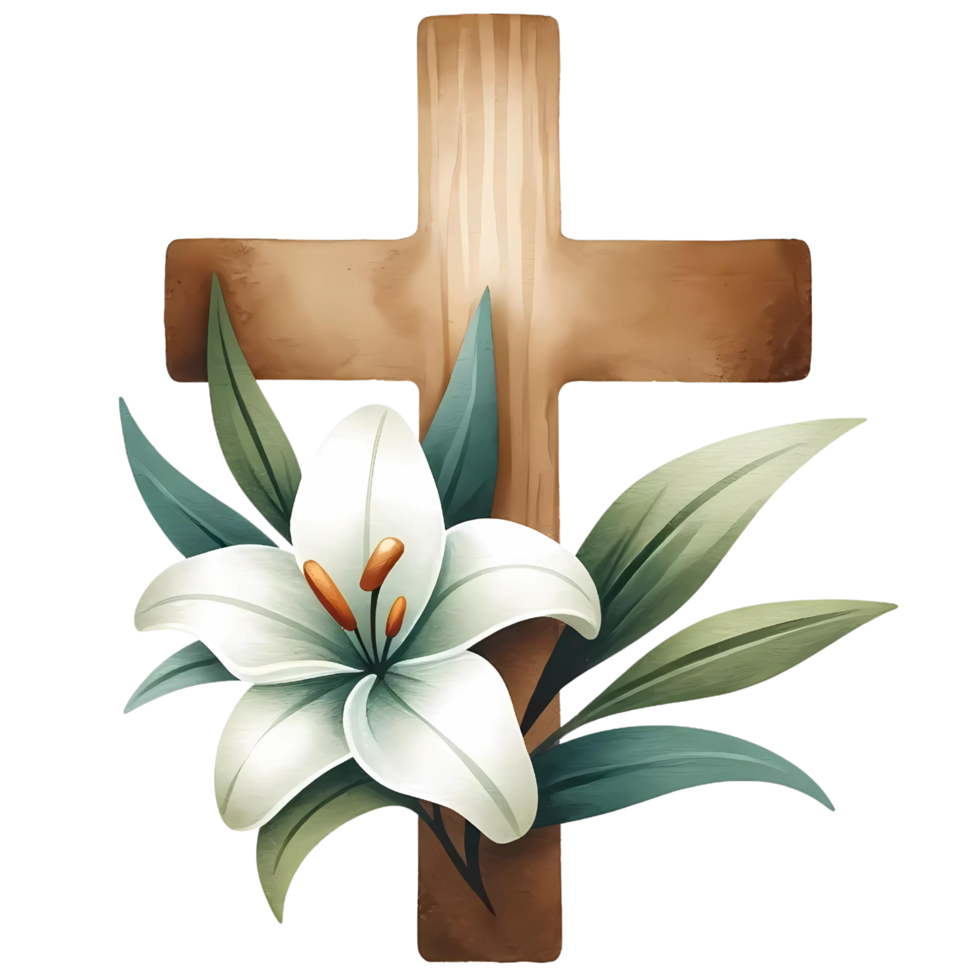 AI generated Cross with lily watercolor clipart for Easter png