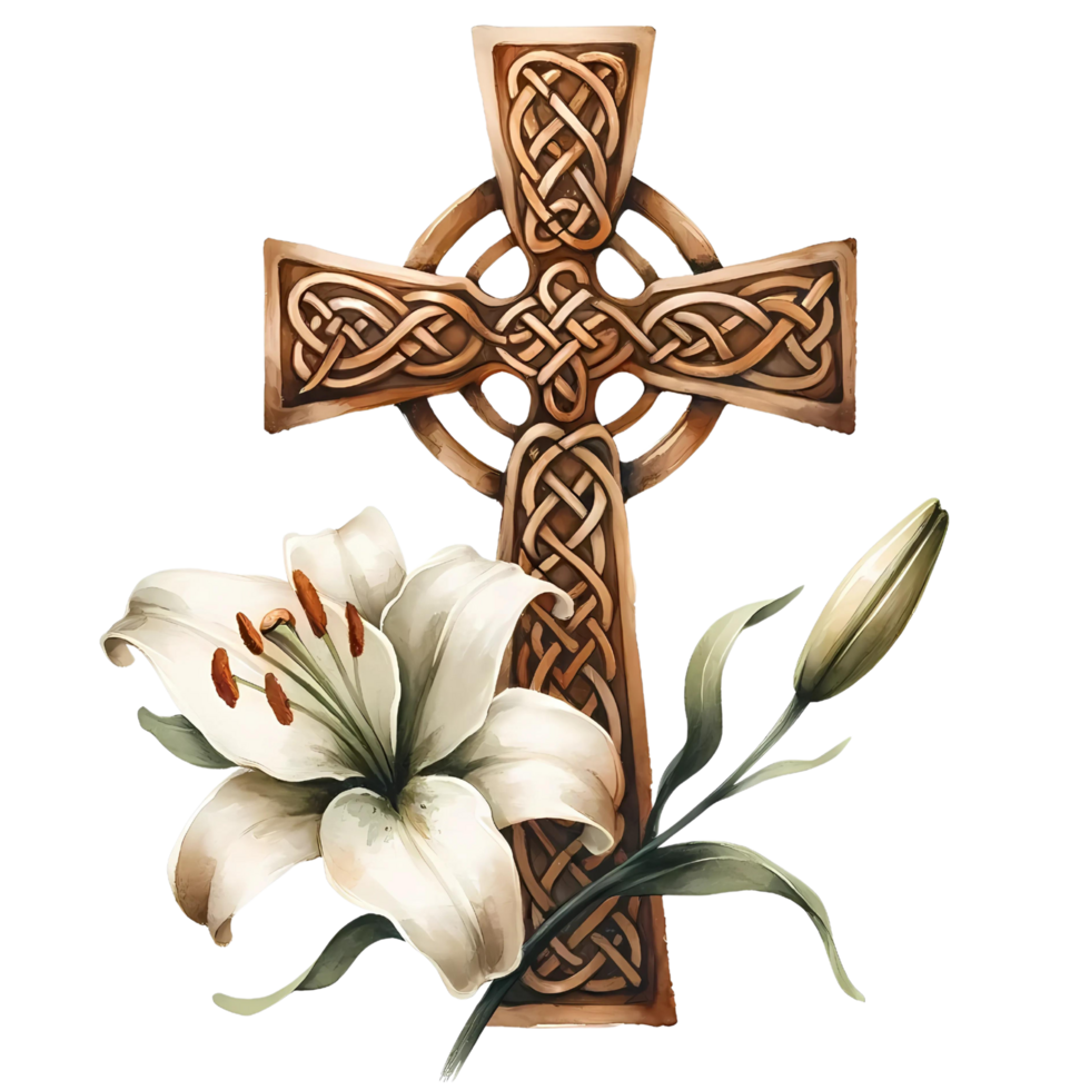 AI generated Cross with lily watercolor clipart for Easter png