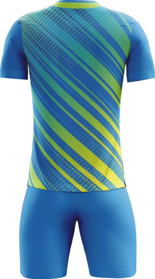 a badminton uniform with blue and yellow stripes view back png