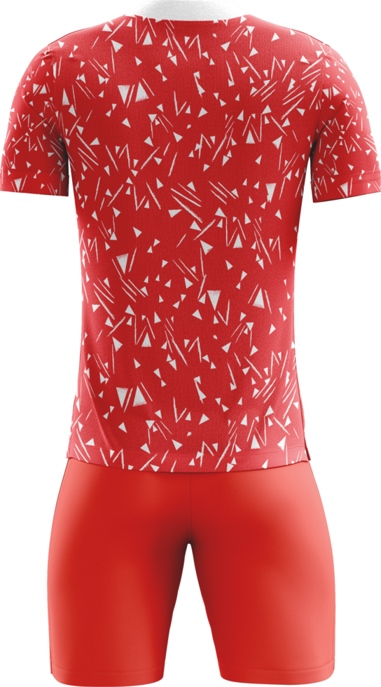 a red and white soccer uniform with a white pattern back view png