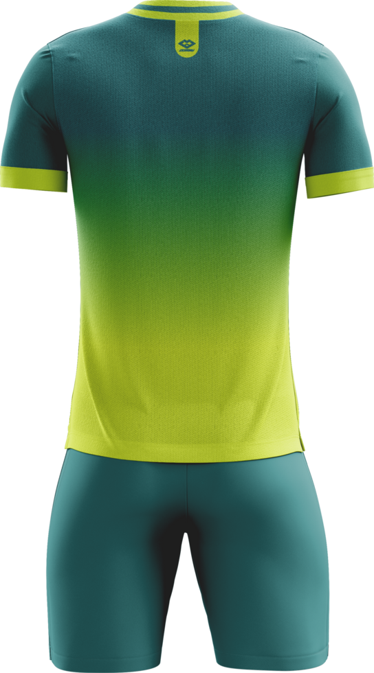 a soccer jersey with green and yellow stripes back view png