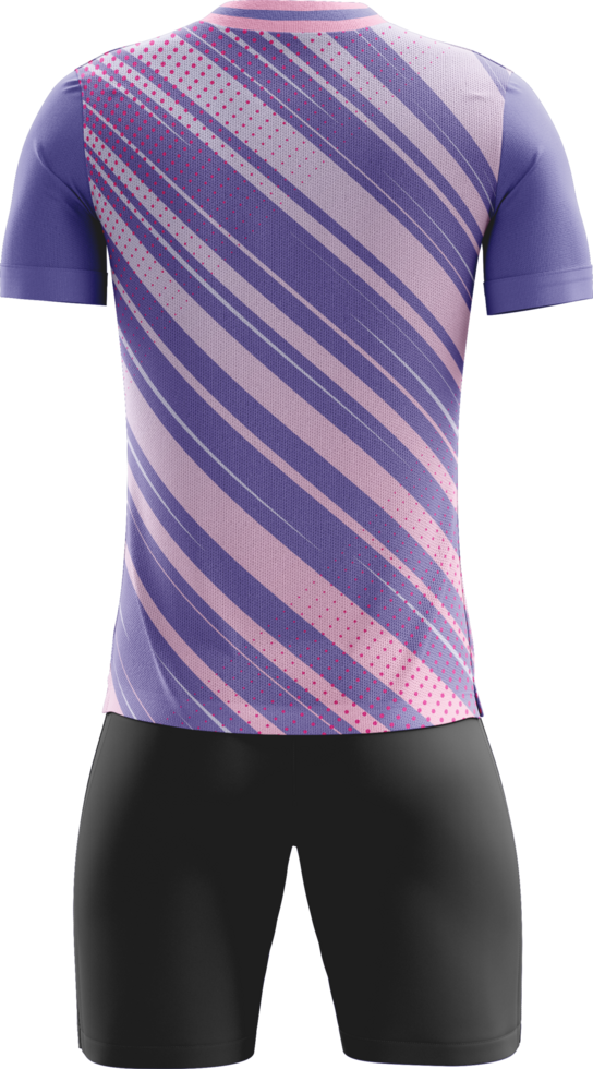 a purple and pink soccer jersey with black shorts back view png