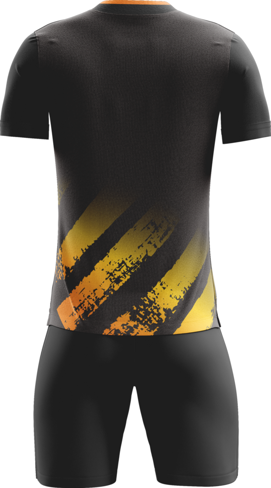 a soccer jersey with orange and black stripes back view png