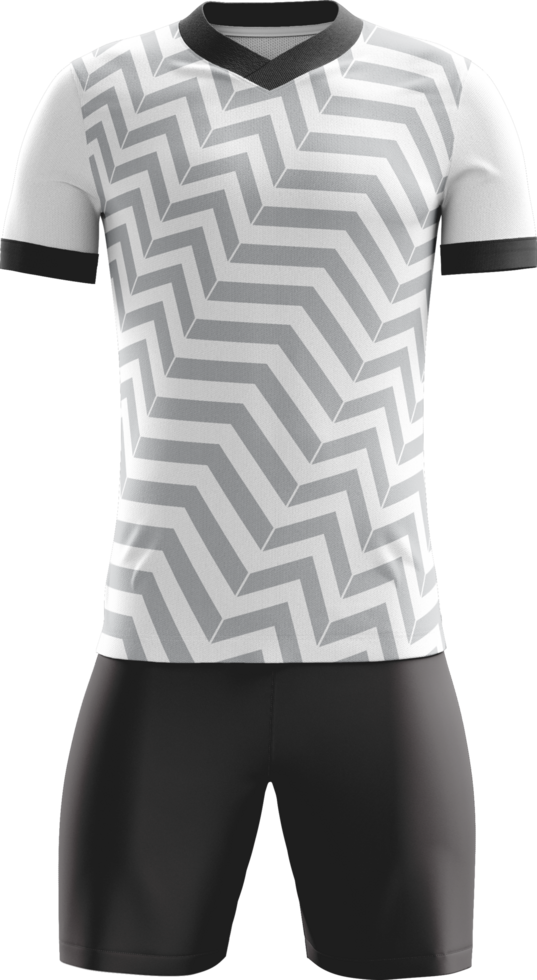 a soccer uniform with a black and white chevron pattern front view png