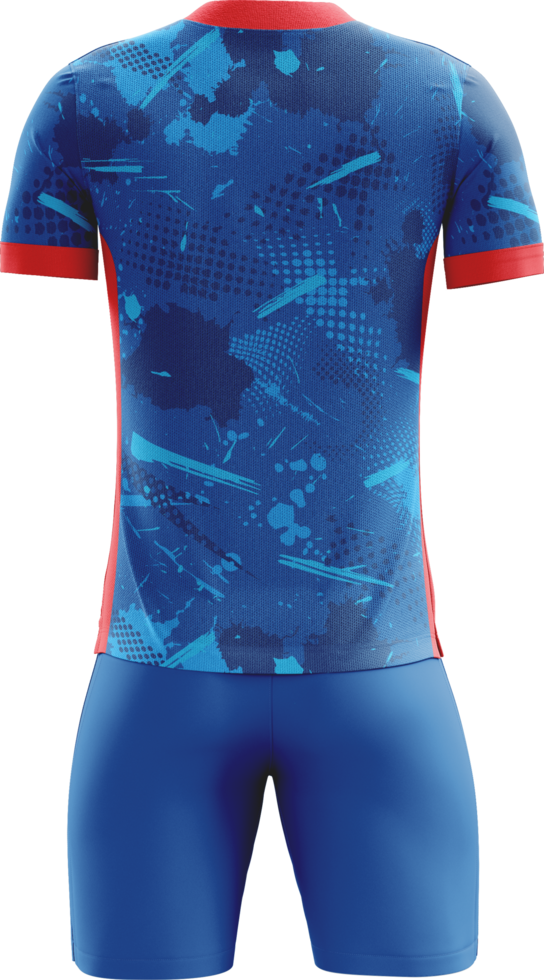 a soccer uniform with blue and red colors view back png