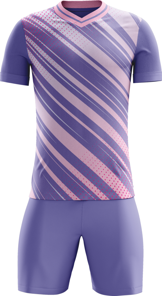 uma roxa futebol uniforme com Rosa listras frente Visão png