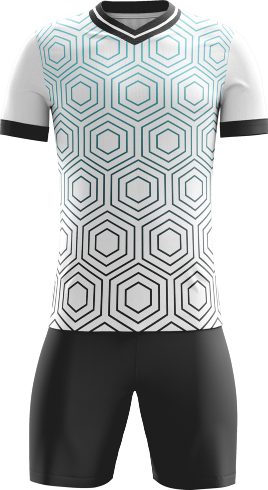 a soccer uniform with a white and blue pattern front view png