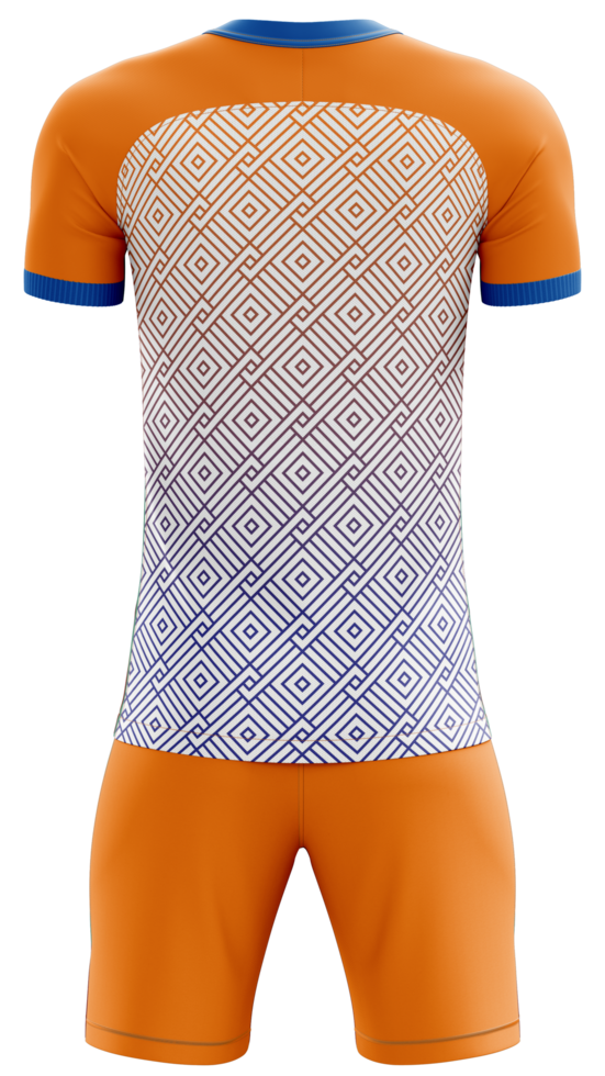 an orange soccer uniform with blue trim png