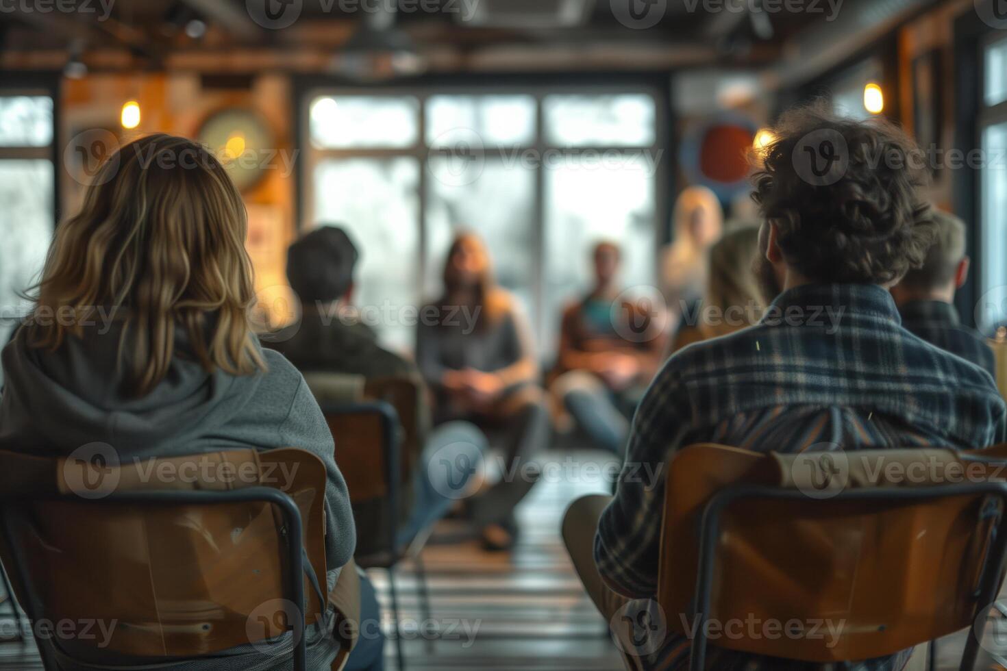 AI generated People sitting in chairs with therapists, in the style of loose gestures photo