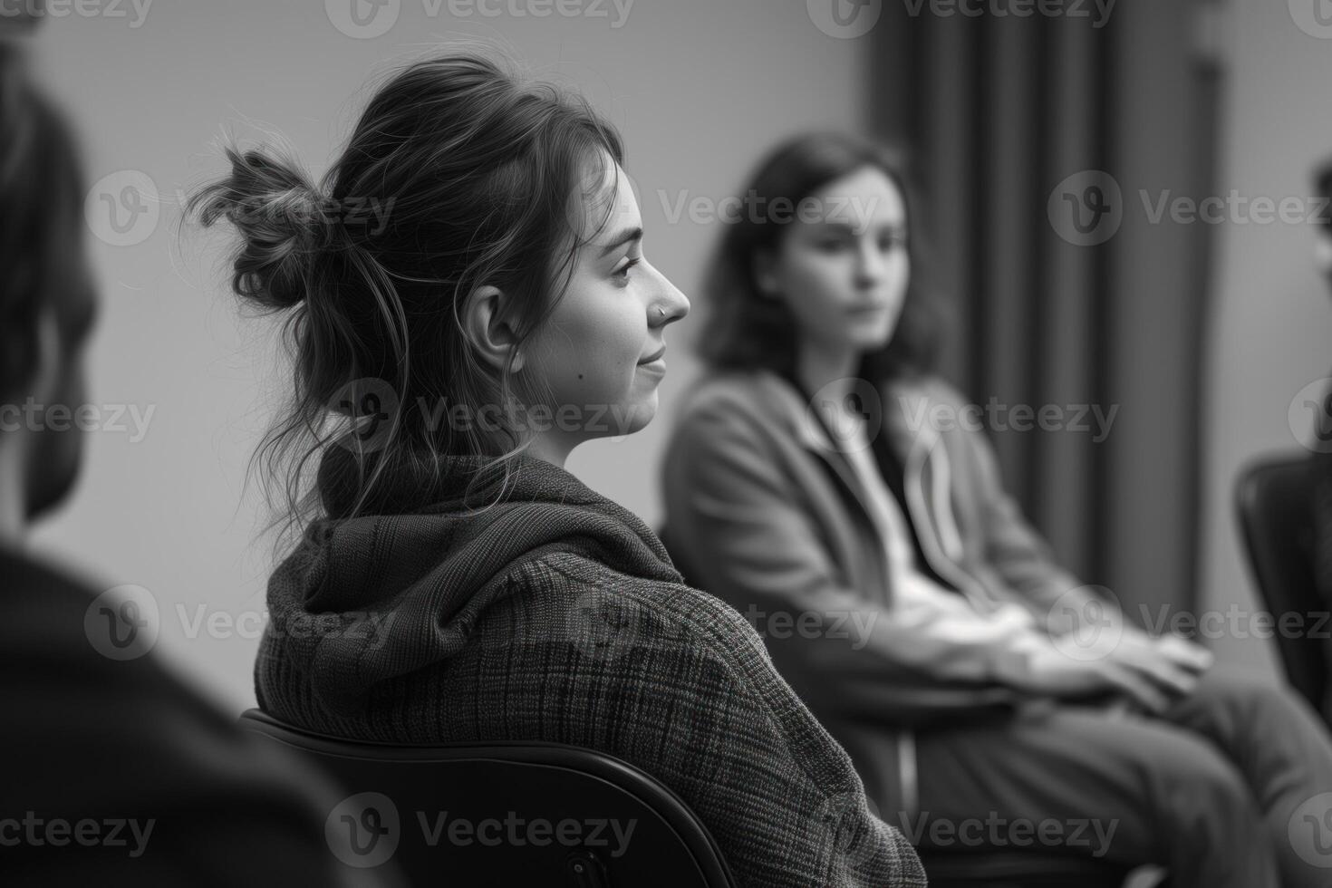 AI generated People sitting in chairs with therapists, in the style of loose gestures photo