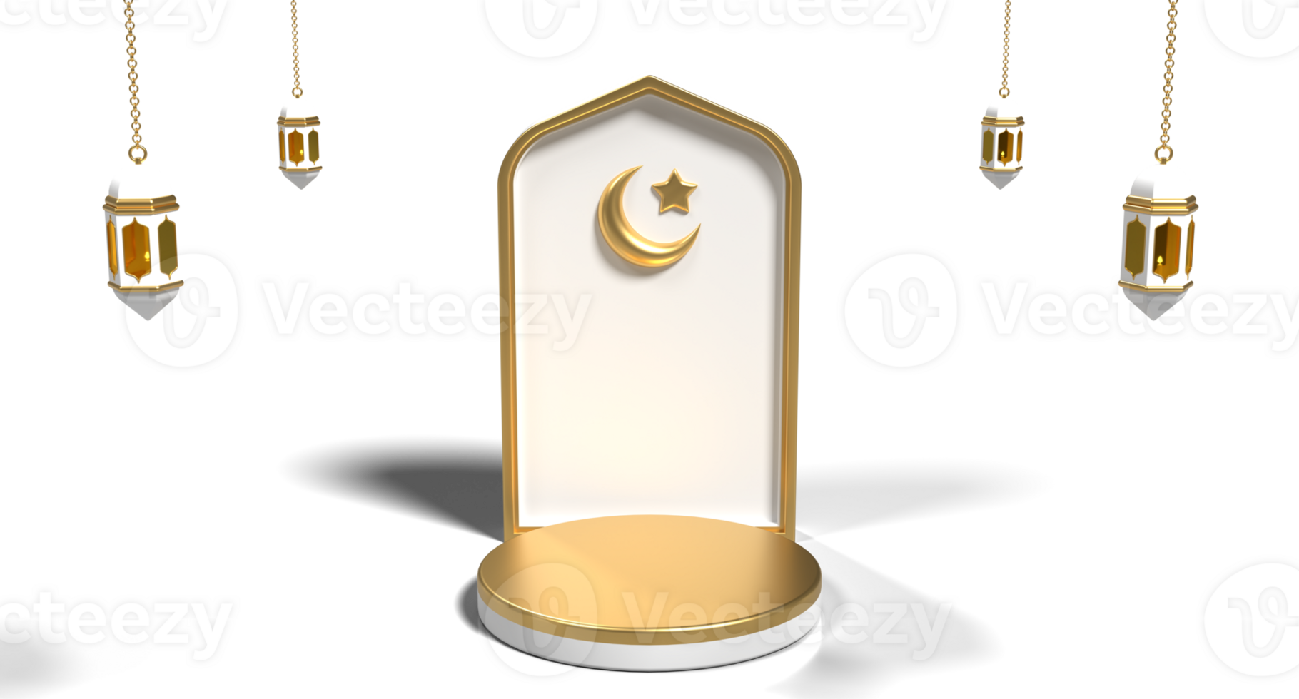 Luxury ramadan 3d podium decoration with lantern and mosque ornament. Islamic display podium decoration. Concept of islamic celebration. 3D rendering png