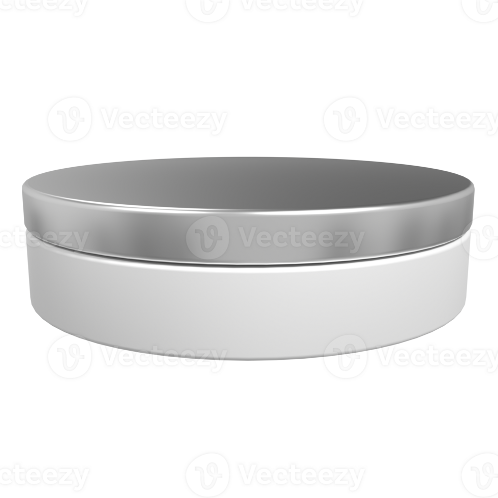 Silver round cylinder product stage podium. Empty silver podium. Podium for promotion product display. 3D rendering png