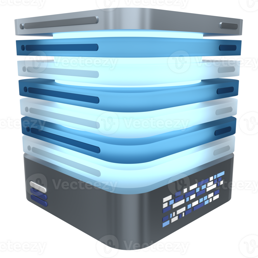 3D server icon. Glowing server. Computer server 3d render icon. Cloud computing. 3d render illustration png