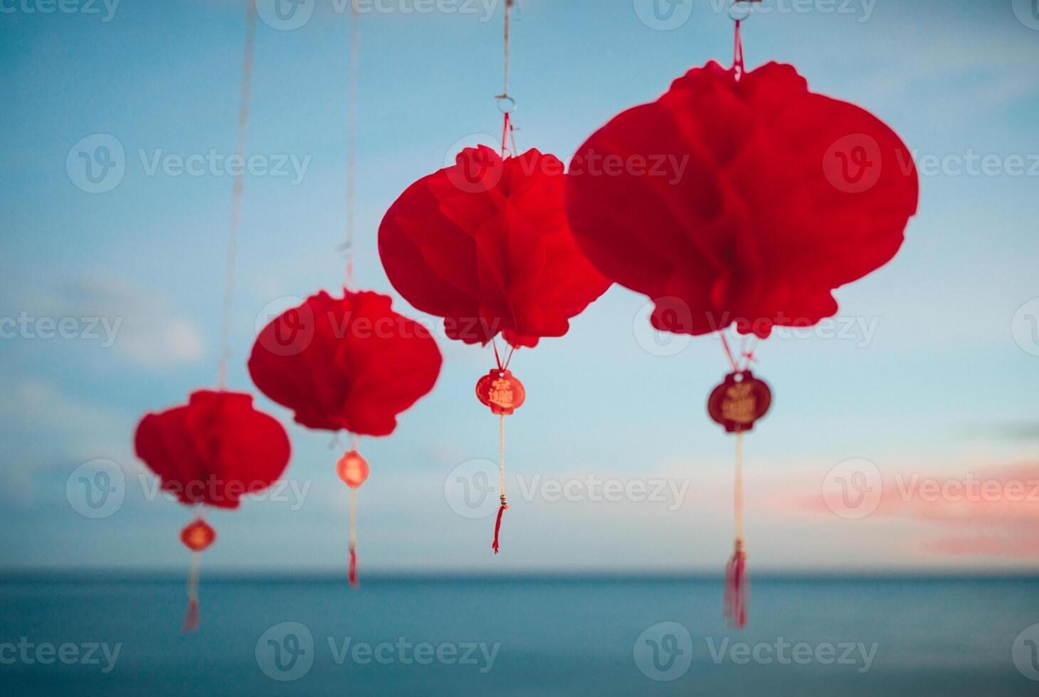 red Chinese lanterns outdoors for new year photo