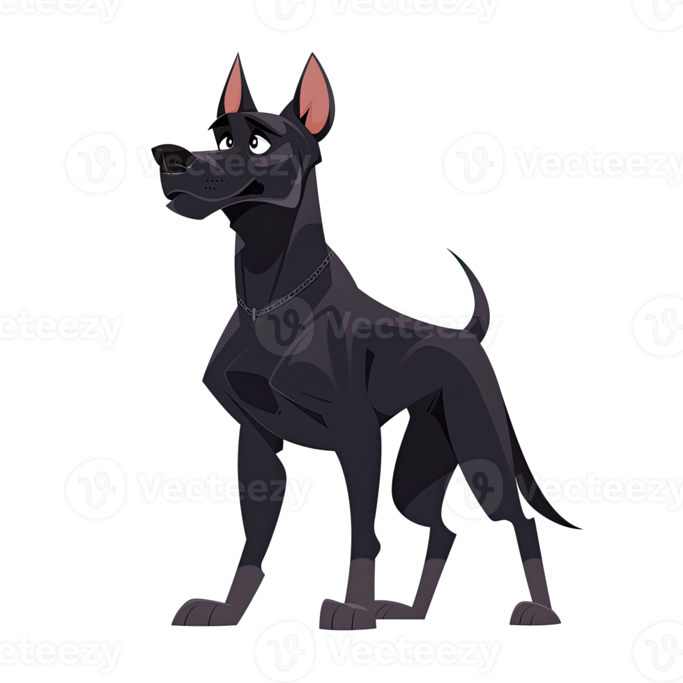 AI generated An illustration of a black dog with black eyes, wearing a small chain collar png