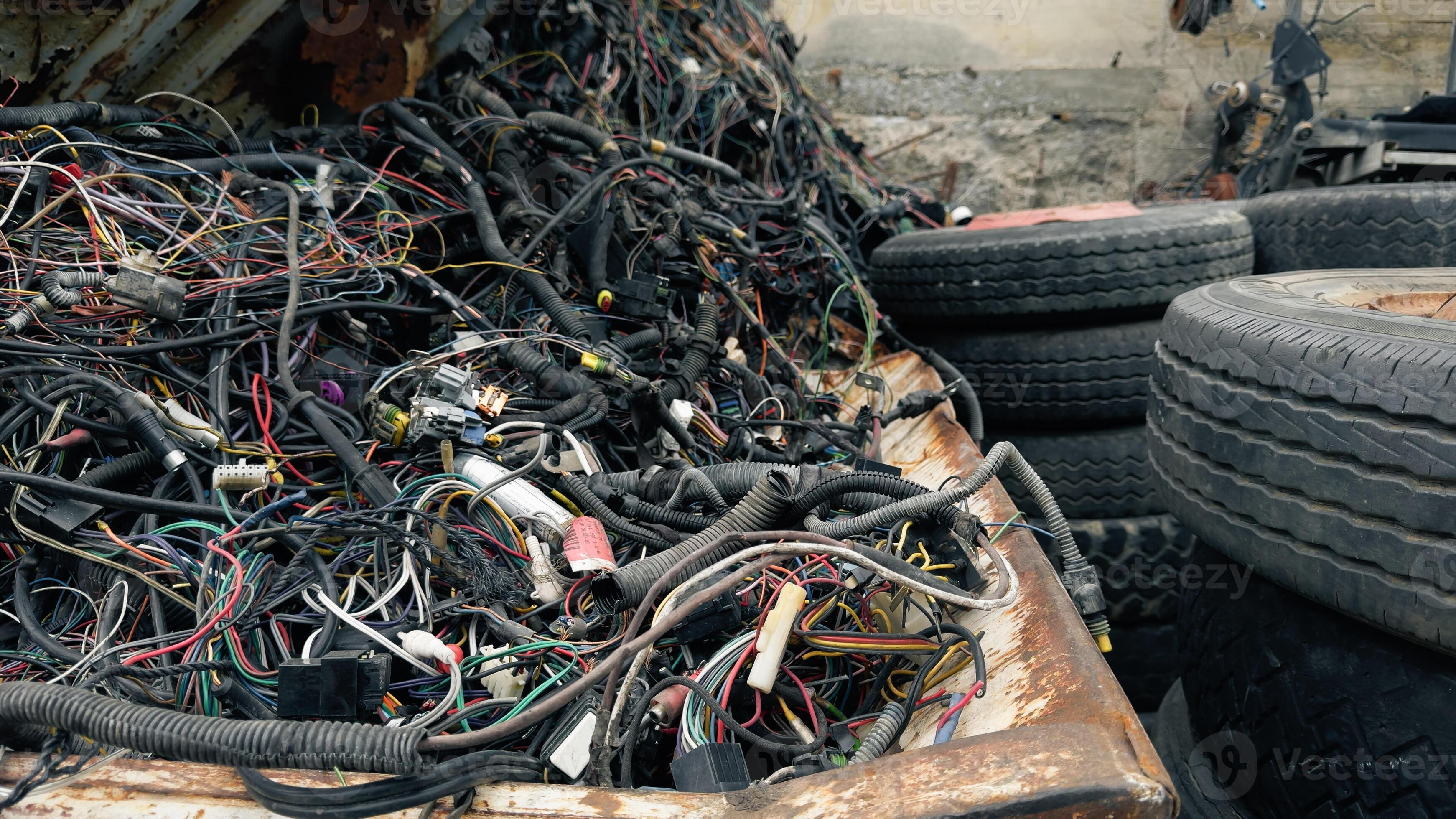 electrical cables to be recycled piled up in landfill 39665546 Stock