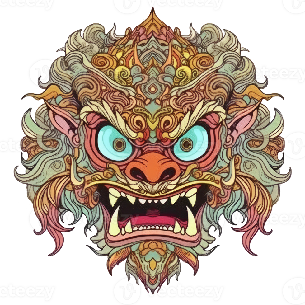 AI generated An illustration of a Barong, strong facial expression png