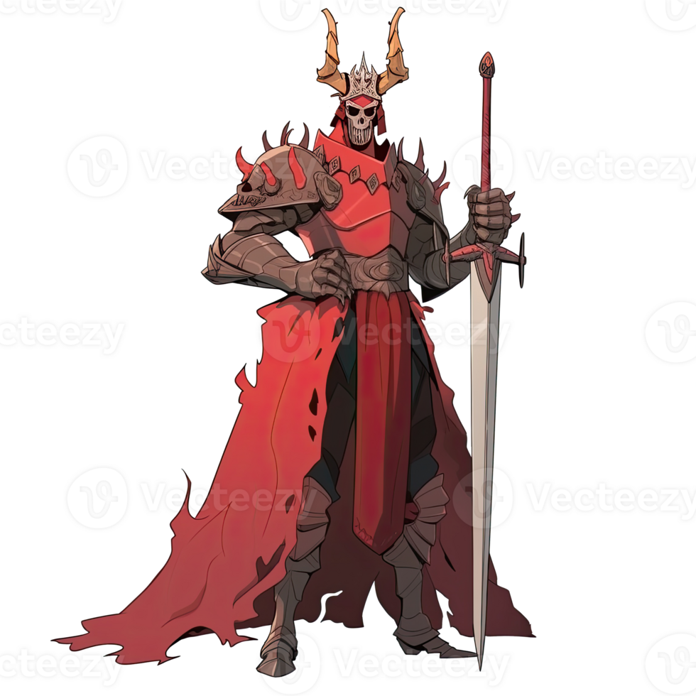 AI generated An illustration of a warrior Belial with horns, wielding a sword png