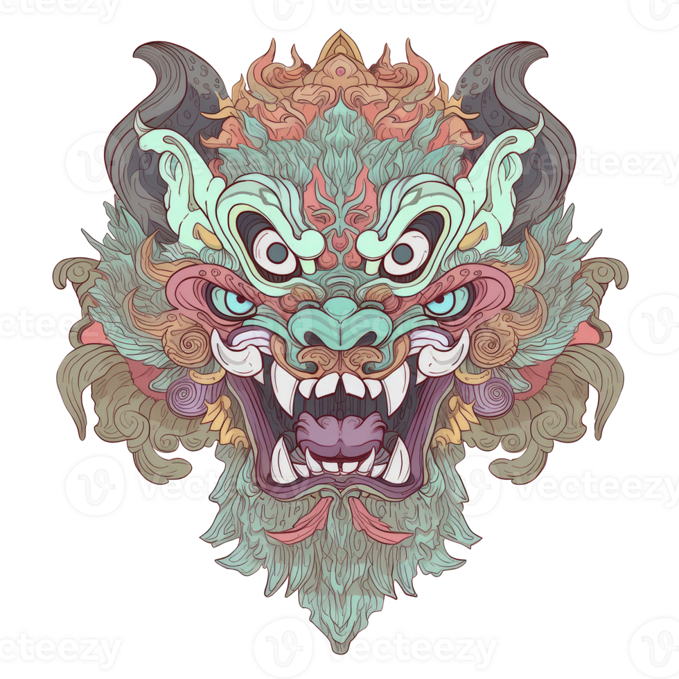 ai generado un ilustración de un barong con agudo colmillos png