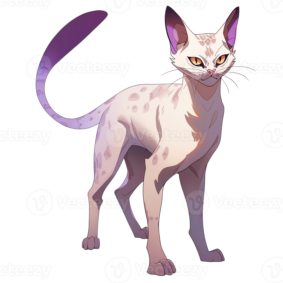 AI generated A cute white cat with a purplish tail, natural face expression png