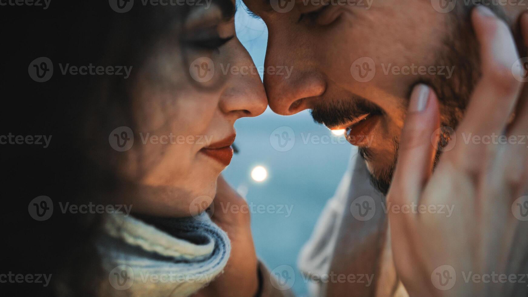 Engaged Couples Flirt Together. Close up photo