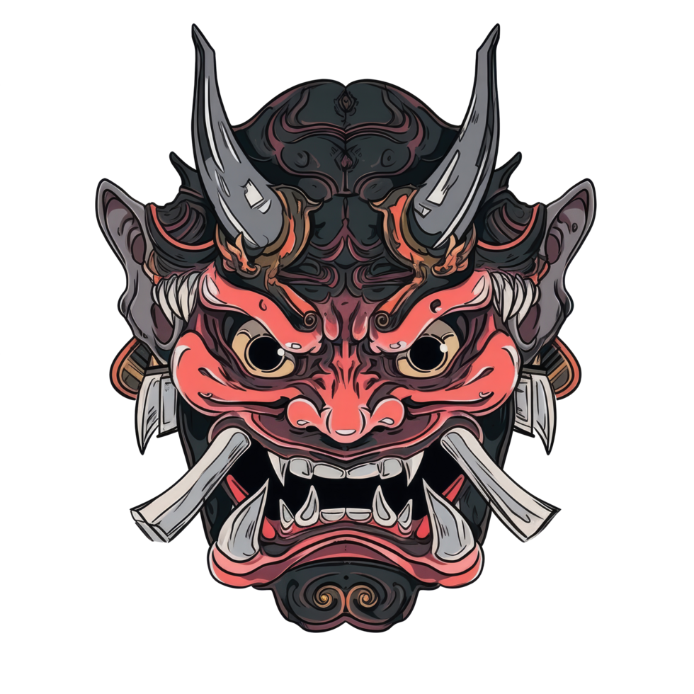 AI generated a horned demon head with a red face, strong facial expression png