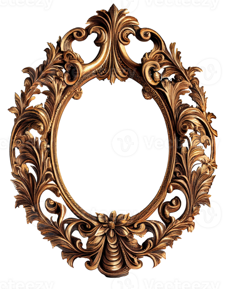 AI generated Antique gold picture frame isolated on transparent background, created with generative AI png
