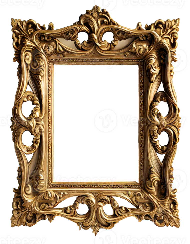 AI generated Antique gold picture frame isolated on transparent background, created with generative AI png