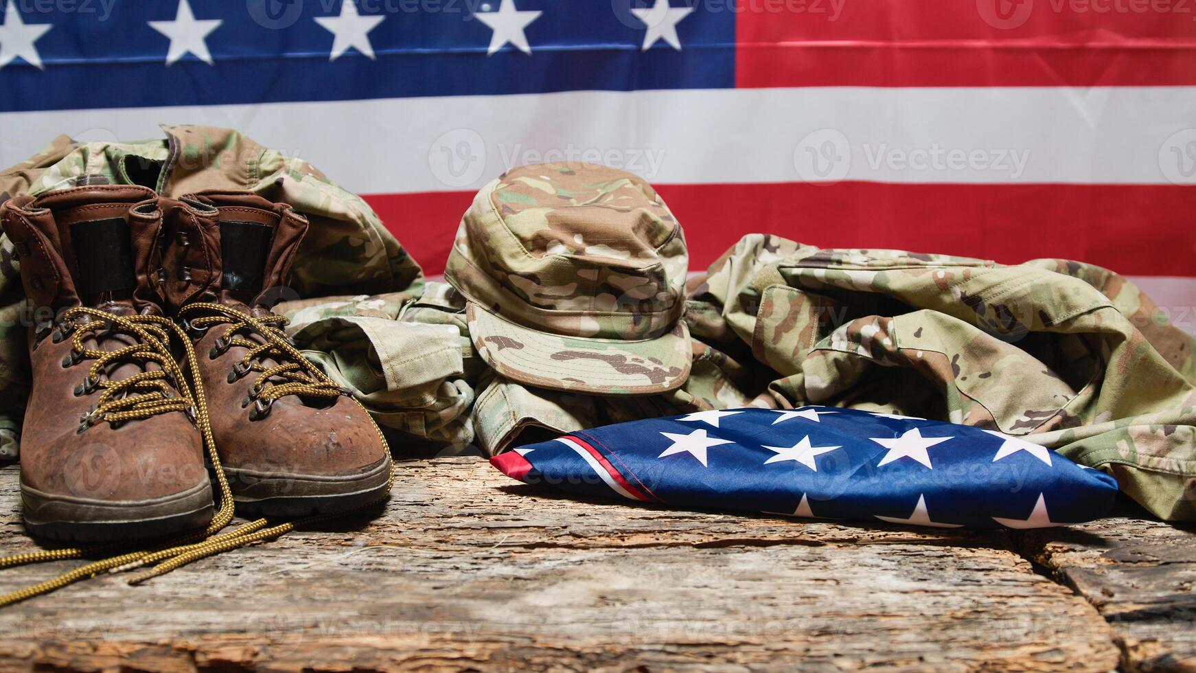 Military stuff on the ground to celebrate veterans Day photo