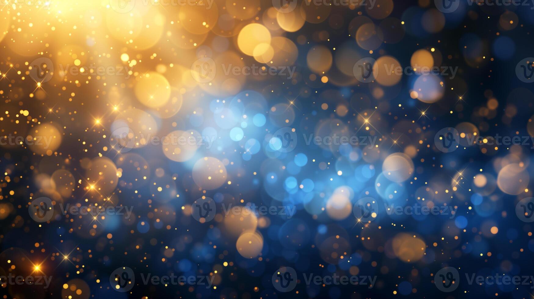 AI generated Abstract gold and blue bokeh background, holiday celebration background with golden particles, AI generative photo